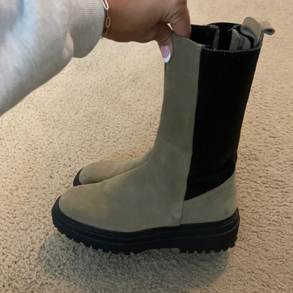 Pale green tall boots